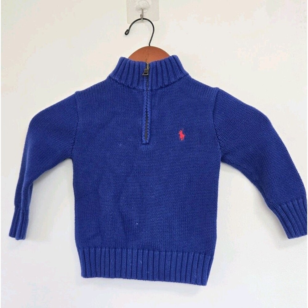 Polo Ralph Lauren Sweater Toddler 2T Knit 1/4 Zip Pullover Logo Cotton‎ Blue